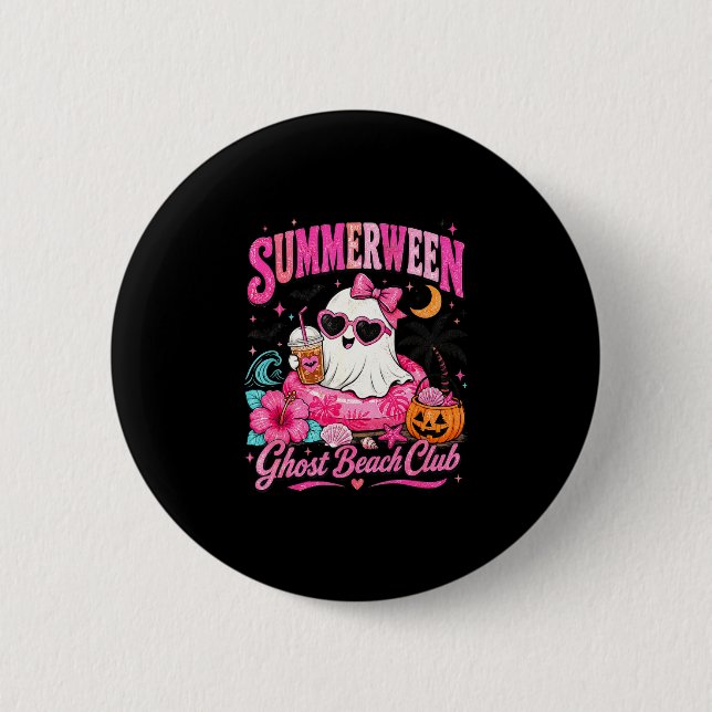 Badge Rond 5 Cm Rose summerween fantôme mignon vacances de plage t (Devant)