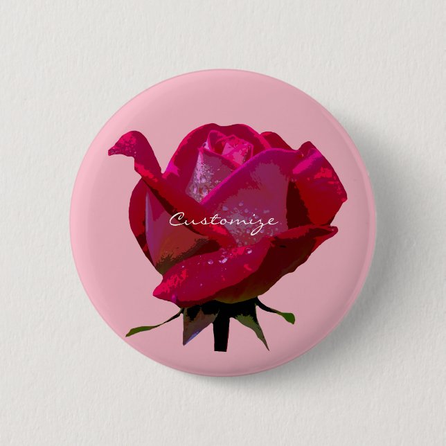 Badge Rond 5 Cm rose unique rouge valentine (Devant)