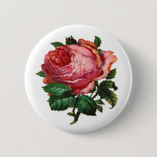 BADGE ROND 5 CM ROSE VINTAGE DE ROSE