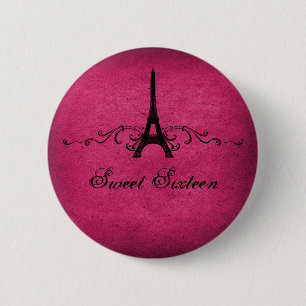 Badge Rond 5 Cm Rose Vintage Français Plourish Sweet 16 Bouton