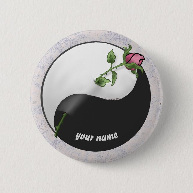 Badge Rond 5 Cm Rose Yin Yang bouton Mariage, (Devant)