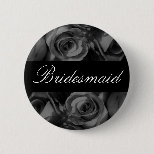 Badge Rond 5 Cm Roses de "demoiselle d'honneur" en noir et blanc