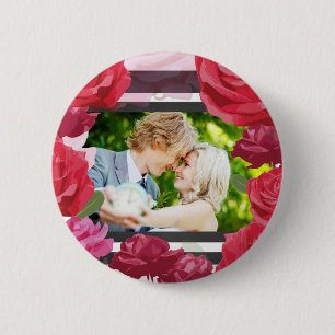 Badge Rond 5 Cm Roses de l'anniversaire du mariage, bandes, photo