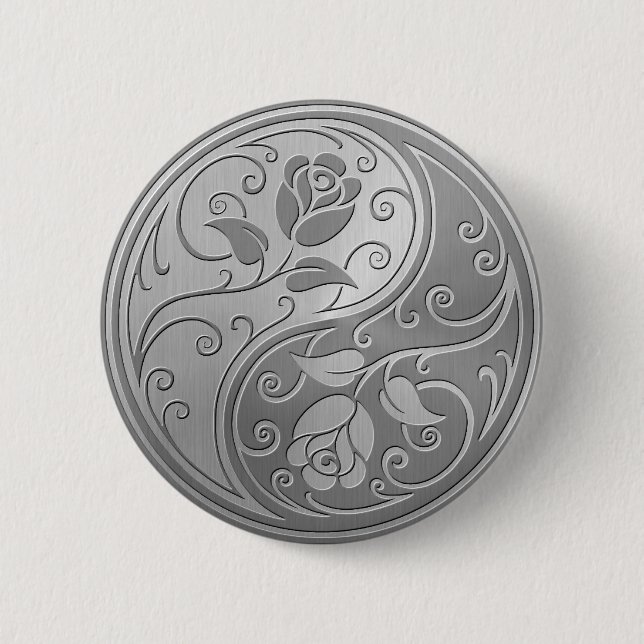 Badge Rond 5 Cm Roses de Yin Yang d'acier inoxydable (Devant)