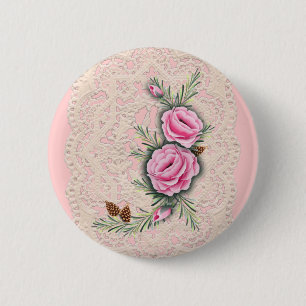 Badge Rond 5 Cm ROSES et PIN ROSES par SHARON SHARPE