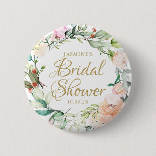 Badge Rond 5 Cm Roses Floral Or Script Mariage Fête de Mariée