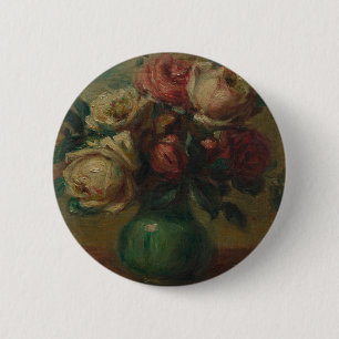 Badge Rond 5 Cm Roses florissants dans un vase de Pierre Renoir Cl