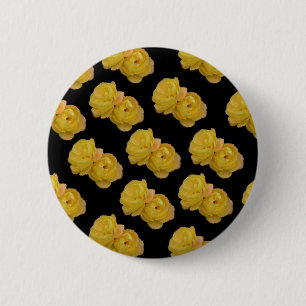 Badge Rond 5 Cm Roses Jaunes Sur Noir,_