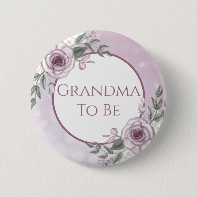 Badge Rond 5 Cm Roses mauves, grand-mère à être, Baby shower (Devant)