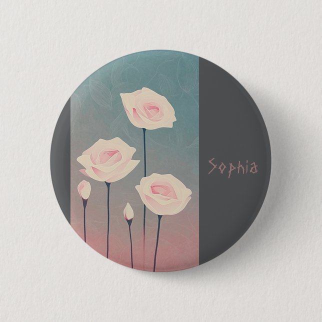 Badge Rond 5 Cm Roses, personalized (Devant)