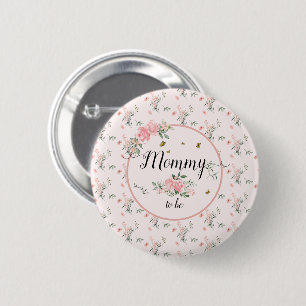 Badge Rond 5 Cm Roses roses élégantes avec papillons Mommy-to-be
