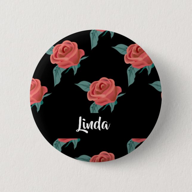 Badge Rond 5 Cm Roses roses roses sur noir (Devant)