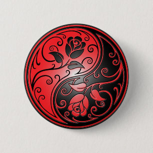 Badge Rond 5 Cm Roses, rouge et noir de Yin Yang