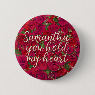 Badge Rond 5 Cm Roses rouges de la Saint-Valentin avec message per