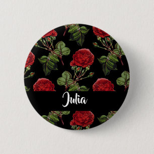 Badge Rond 5 Cm Roses rouges de nom personnalisé