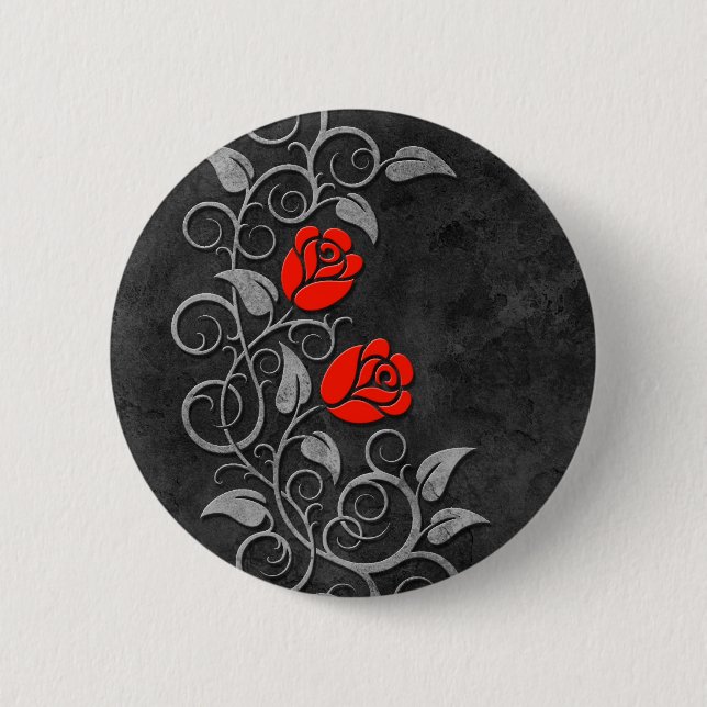 Badge Rond 5 Cm Roses rouges en pierre foncés de tourbillonnement (Devant)