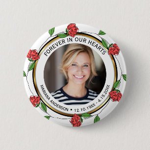 Badge Rond 5 Cm Roses rouges modernes et or à jamais dans nos cœur