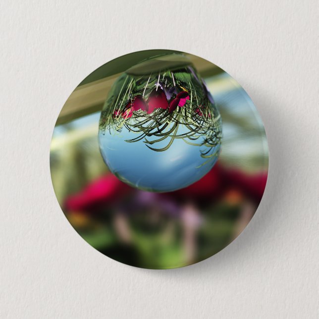 Badge Rond 5 Cm Roses sur le bouton Raindrops (Devant)