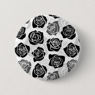 Badge Rond 5 Cm Roses Vintages chic en noir et blanc