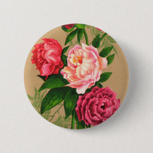 Badge Rond 5 Cm Roses Vintages florales roses
