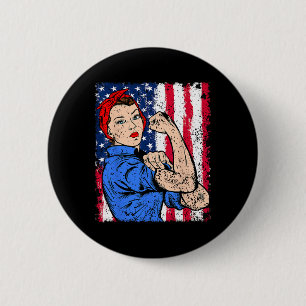 Badge Rond 5 Cm Rosie Le Drapeau Féministe De Riveter Usa 4e