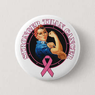 Badge Rond 5 Cm Rosie le rivoir plus fort que le cancer du sein