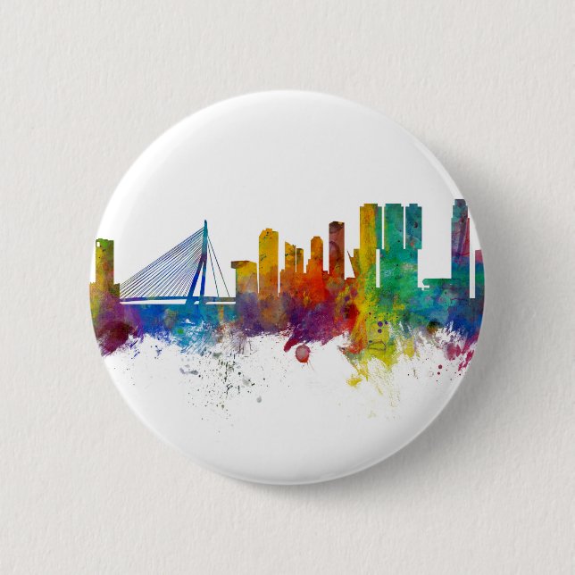 Badge Rond 5 Cm Rotterdam The Pays-Bas Skyline (Devant)