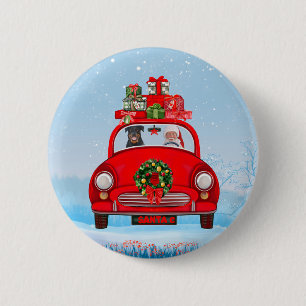 Badge Rond 5 Cm Rottweiler Chien En Voiture Avec Le Père Noël