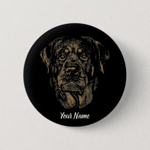 Badge Rond 5 Cm Rottweiler Chien Portrait Vintage Rottie Design