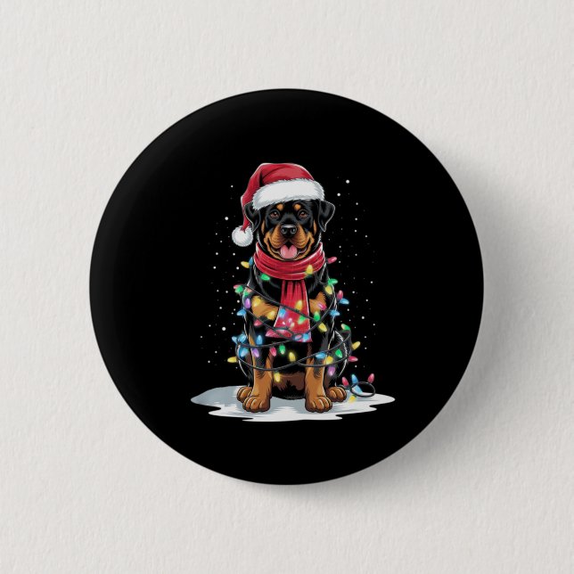 Badge Rond 5 Cm Rottweiler Christmas Tree Santa Hat Lights Xmas Do (Devant)