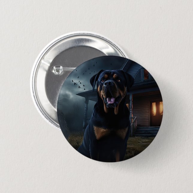 Badge Rond 5 Cm Rottweiler Halloween Épouvantable (Devant & derrière)