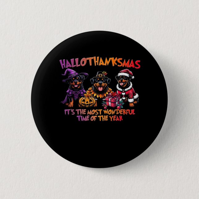 Badge Rond 5 Cm Rottweiler Halloween Thanksgiving Noël Classi (Devant)