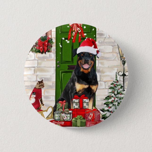 Badge Rond 5 Cm Rotweiler Chien Noël (Devant)