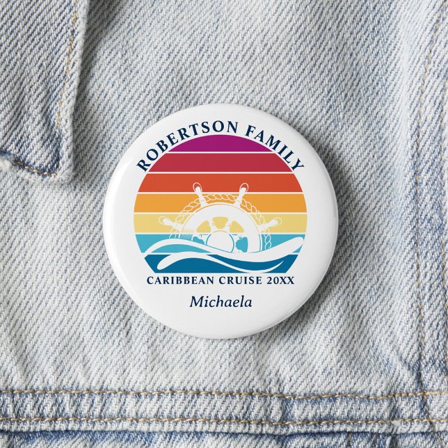 Badge Rond 5 Cm Roue de bateau Sunset Retro de croisière familiale (Créateur téléchargé)