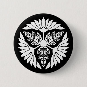 Badge Rond 5 Cm roue de chrysanthème avec feuilles