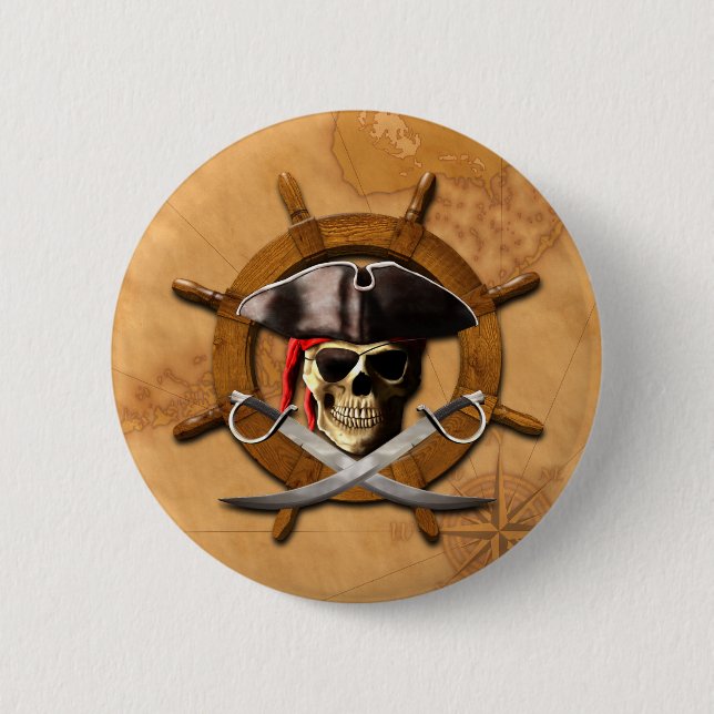 Badge Rond 5 Cm Roue de pirate de jolly roger (Devant)