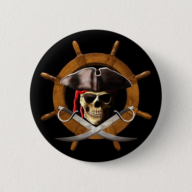 Badge Rond 5 Cm Roue de pirate de jolly roger (Devant)
