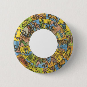 Badge Rond 5 Cm Roue du zodiaque astrologique céleste vintage