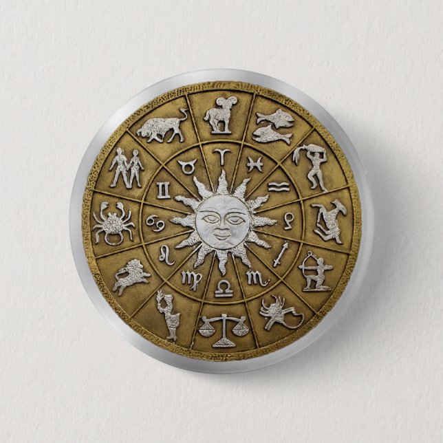 Badge Rond 5 Cm Roue en laiton Zodiac (Devant)