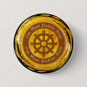 Badge Rond 5 Cm Roue tibétaine de Dharma d'incantation