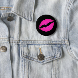 Badge Rond 5 Cm Rouge à lèvres ombré noir et rose vif Kiss