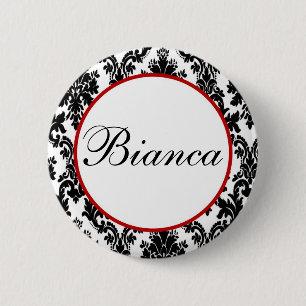 Badge Rond 5 Cm Rouge avec Damas noir et blanc - Fête de la Mariée