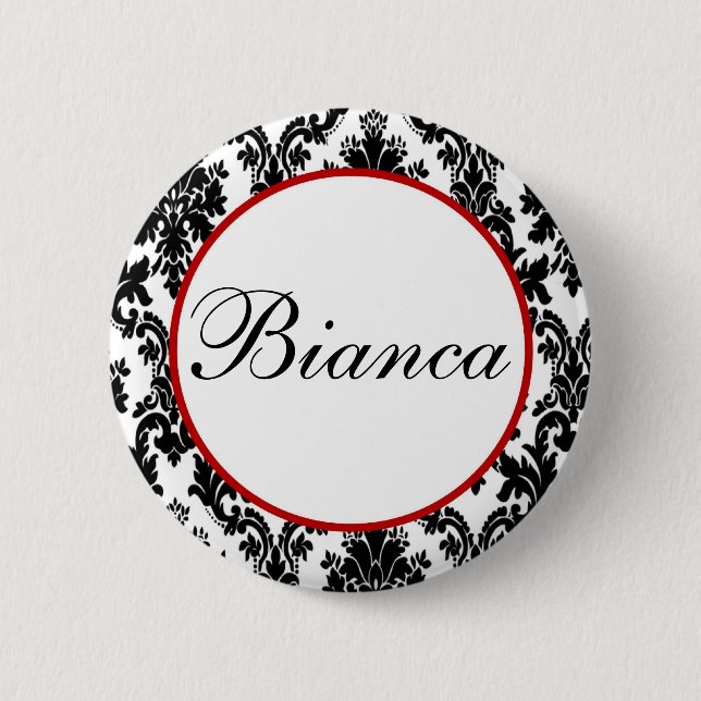 Badge Rond 5 Cm Rouge avec Damas noir et blanc - Fête de la Mariée (Devant)