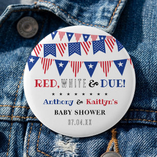 Badge Rond 5 Cm Rouge, Blanc & Bientôt ! Baby Shower du 4 juillet