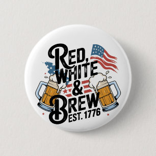 Badge Rond 5 Cm Rouge Blanc & Bière Fête 1776 4 Juillet 250ème USA