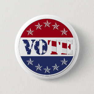Badge Rond 5 Cm Rouge Blanc & Bleu VOTE avec drapeau américain & é