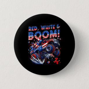 Badge Rond 5 Cm Rouge Blanc Et Boom - 4 Juillet Gros Camion