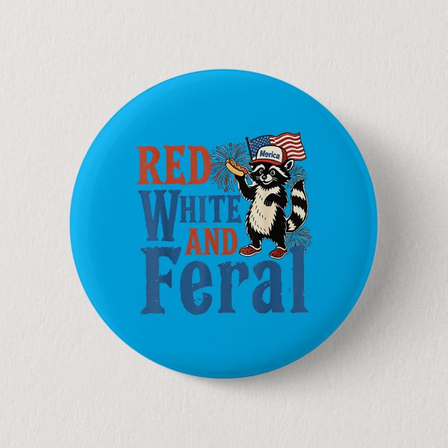 Badge Rond 5 Cm Rouge Blanc Et Sauvage Drôle De Raton Laveur Améri (Devant)