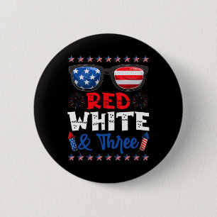 Badge Rond 5 Cm Rouge Blanc Et Trois 3E Anniversaire Américain Dra