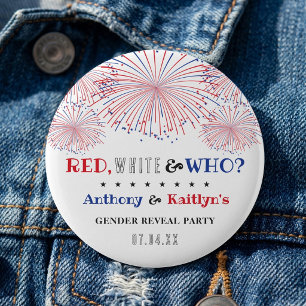 Badge Rond 5 Cm Rouge, Blanc & Qui ? 4 juillet Parti de la révélat